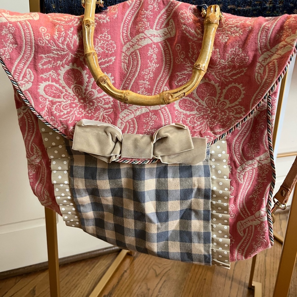 Chic Pink and Tan Women's Backpack with Bamboo Handles